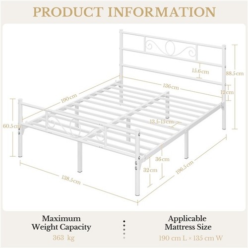 Double metal platform bed - double,