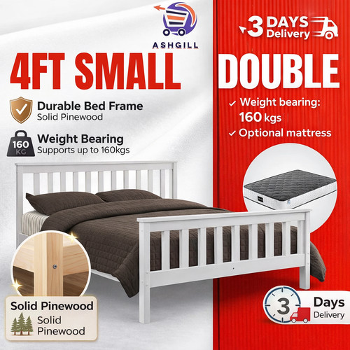 4ft small double - solid, white