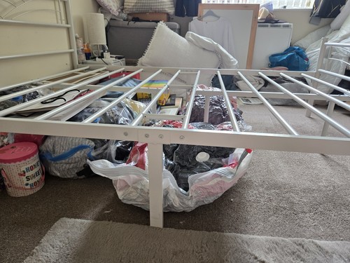 White metal double bed frame - white,