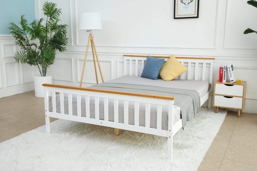 Grey solid wooden bed - solid, frame